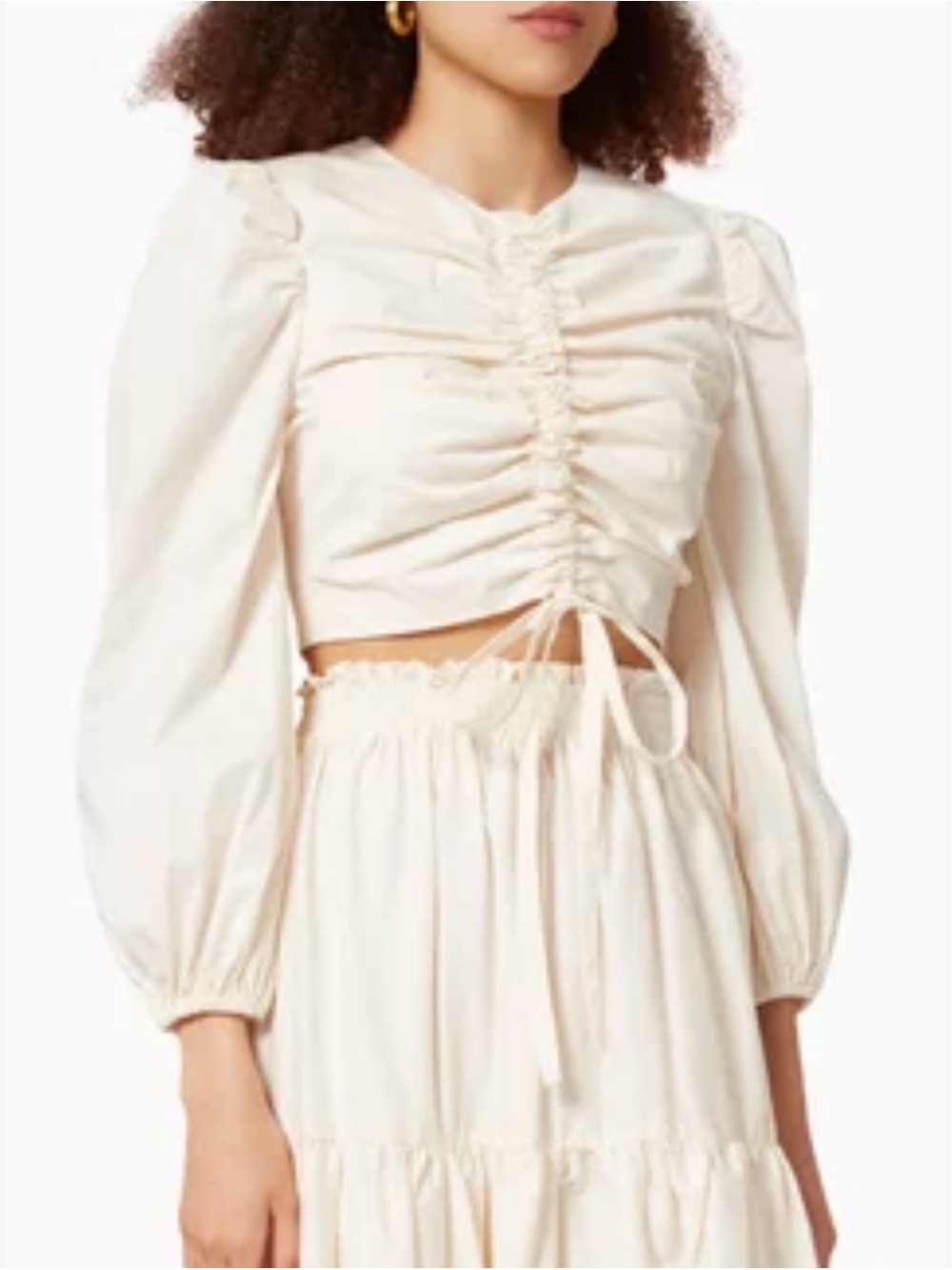 Keepsake The Label Ivory Crop Top Blouse Ruched Tie Size XS
